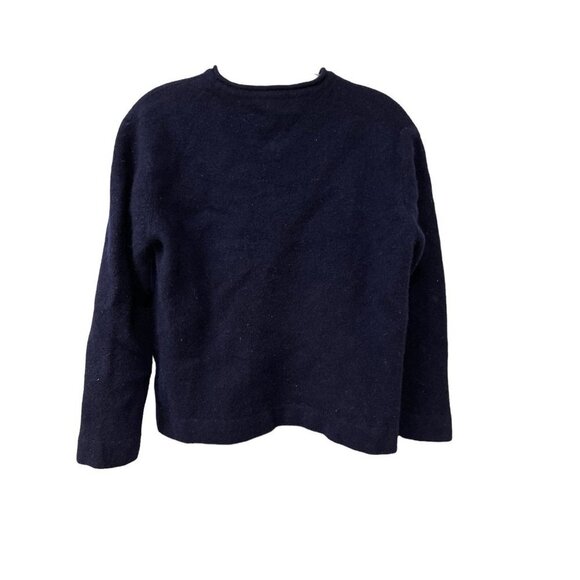 VTG TOMMY HILFIGER 100% Lambswool Logo Blue Navy Sweater Sleeve Women's Size L - Picture 5 of 5